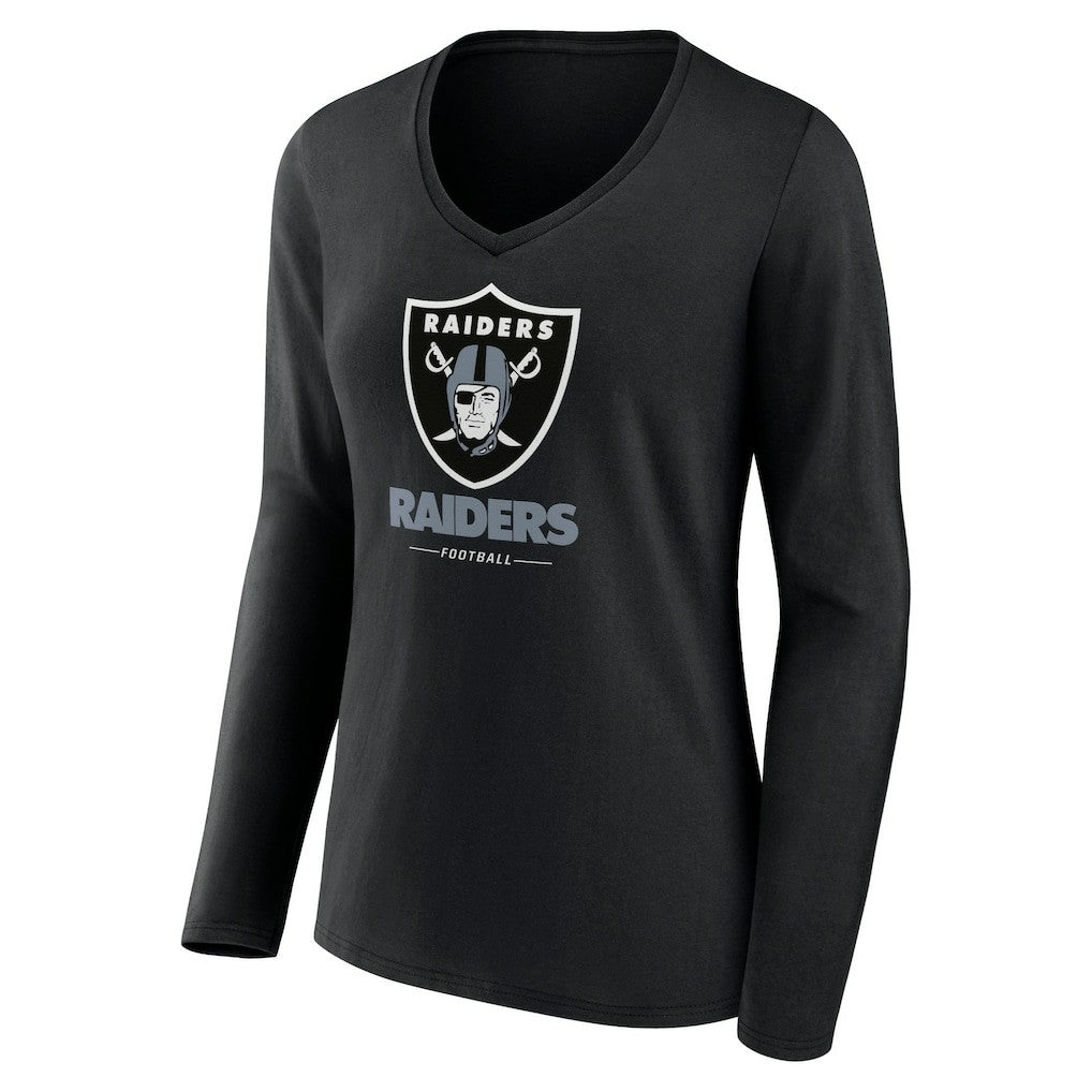 Las Vegas Raiders Women's Logo Team Lockup Long Sleeve V-Neck T-Shirt | NFL New