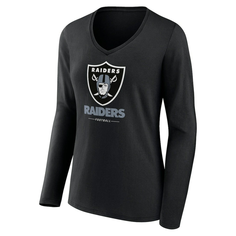 Las Vegas Raiders Women's Logo Team Lockup Long Sleeve V-Neck T-Shirt | NFL New