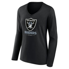 Las Vegas Raiders Women's Logo Team Lockup Long Sleeve V-Neck T-Shirt | NFL New