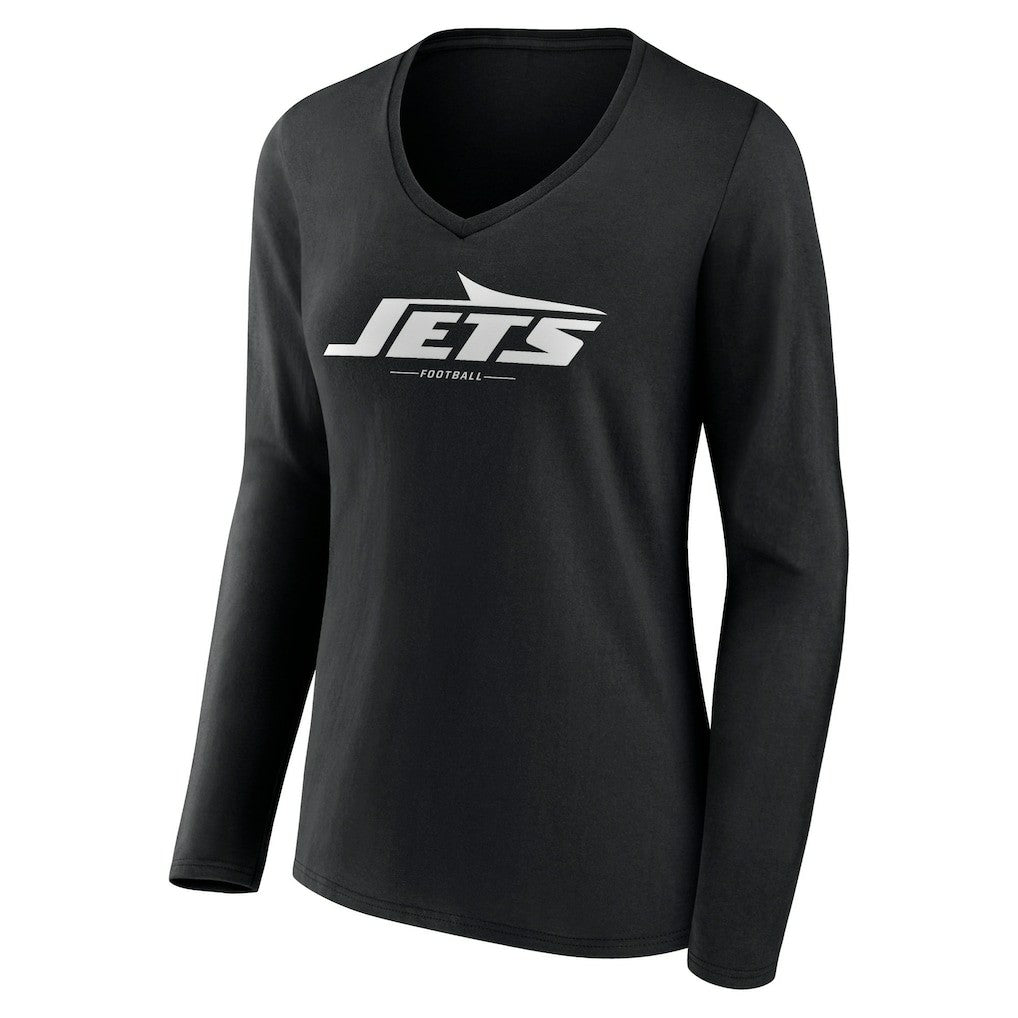 New York Jets Women's Logo Team Lockup Long Sleeve V-Neck T-Shirt | NFL Outlet