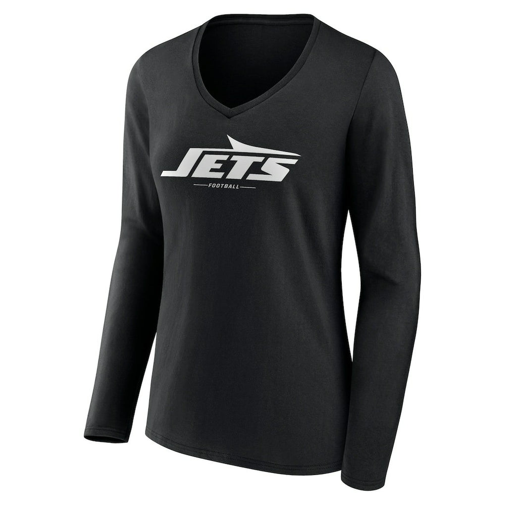 New York Jets Women's Logo Team Lockup Long Sleeve V-Neck T-Shirt | NFL Outlet