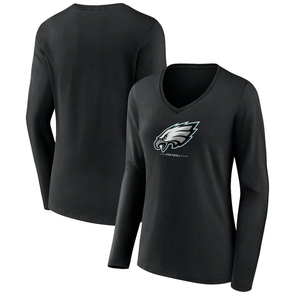 Philadelphia Eagles Women's Logo Team Lockup Long Sleeve V-Neck T-Shirt | NFL New