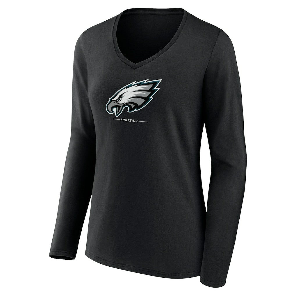 Philadelphia Eagles Women's Logo Team Lockup Long Sleeve V-Neck T-Shirt | NFL New