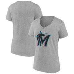Miami Marlins Women's Official Logo V-Neck T-Shirt - MLB T-shirts