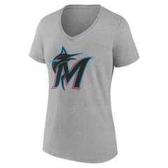 Miami Marlins Women's Official Logo V-Neck T-Shirt - MLB T-shirts