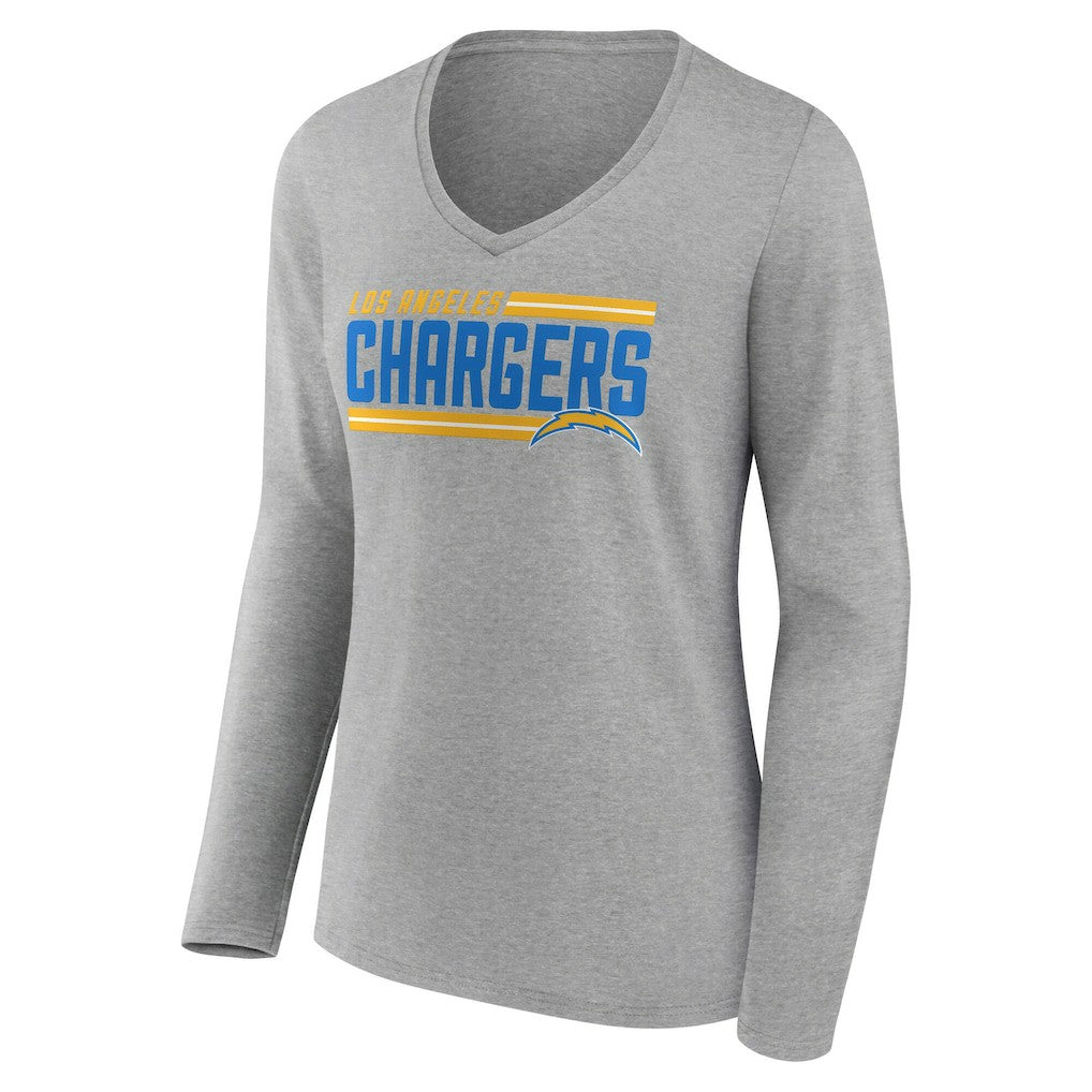 Los Angeles Chargers Women's On Side Stripe Long Sleeve V-Neck T-Shirt | NFL Discount