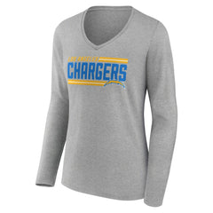 Los Angeles Chargers Women's On Side Stripe Long Sleeve V-Neck T-Shirt | NFL Discount