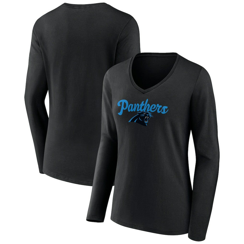 Carolina Panthers Women's Freehand Team Long Sleeve V-Neck T-Shirt | NFL Sale