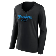 Carolina Panthers Women's Freehand Team Long Sleeve V-Neck T-Shirt | NFL Sale