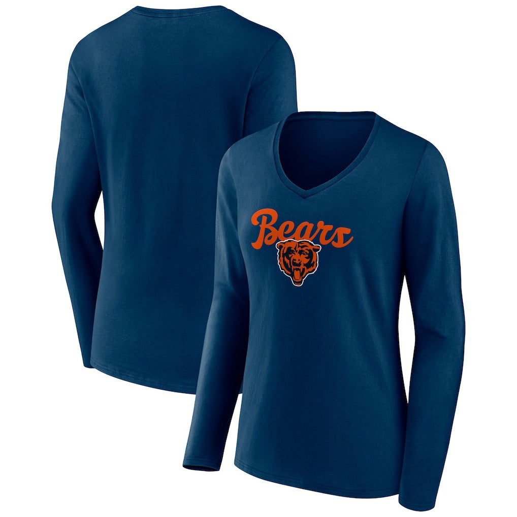 Chicago Bears Women's Freehand Team Long Sleeve V-Neck T-Shirt | NFL Online