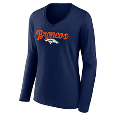 Denver Broncos Women's Freehand Team Long Sleeve V-Neck T-Shirt | NFL Hot