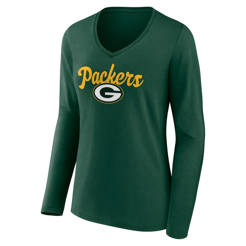 Green Bay Packers Women's Freehand Team Long Sleeve V-Neck T-Shirt | NFL Hot