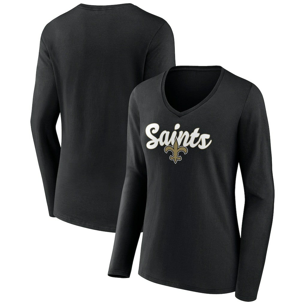 New Orleans Saints Women's Freehand Team Long Sleeve V-Neck T-Shirt | NFL Near me