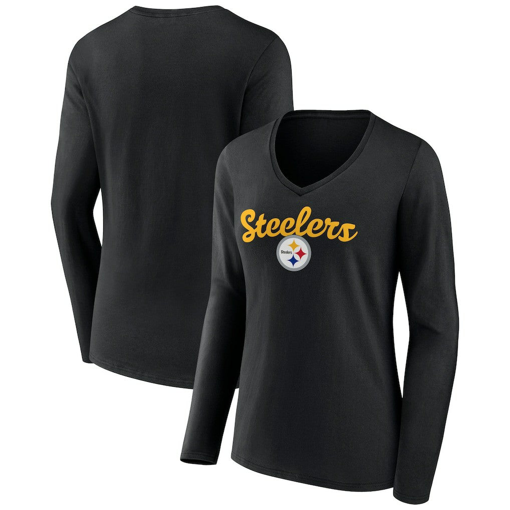 Pittsburgh Steelers Women's Freehand Team Long Sleeve V-Neck T-Shirt | NFL US