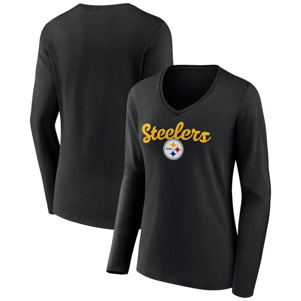 Pittsburgh Steelers Women's Freehand Team Long Sleeve V-Neck T-Shirt | NFL US
