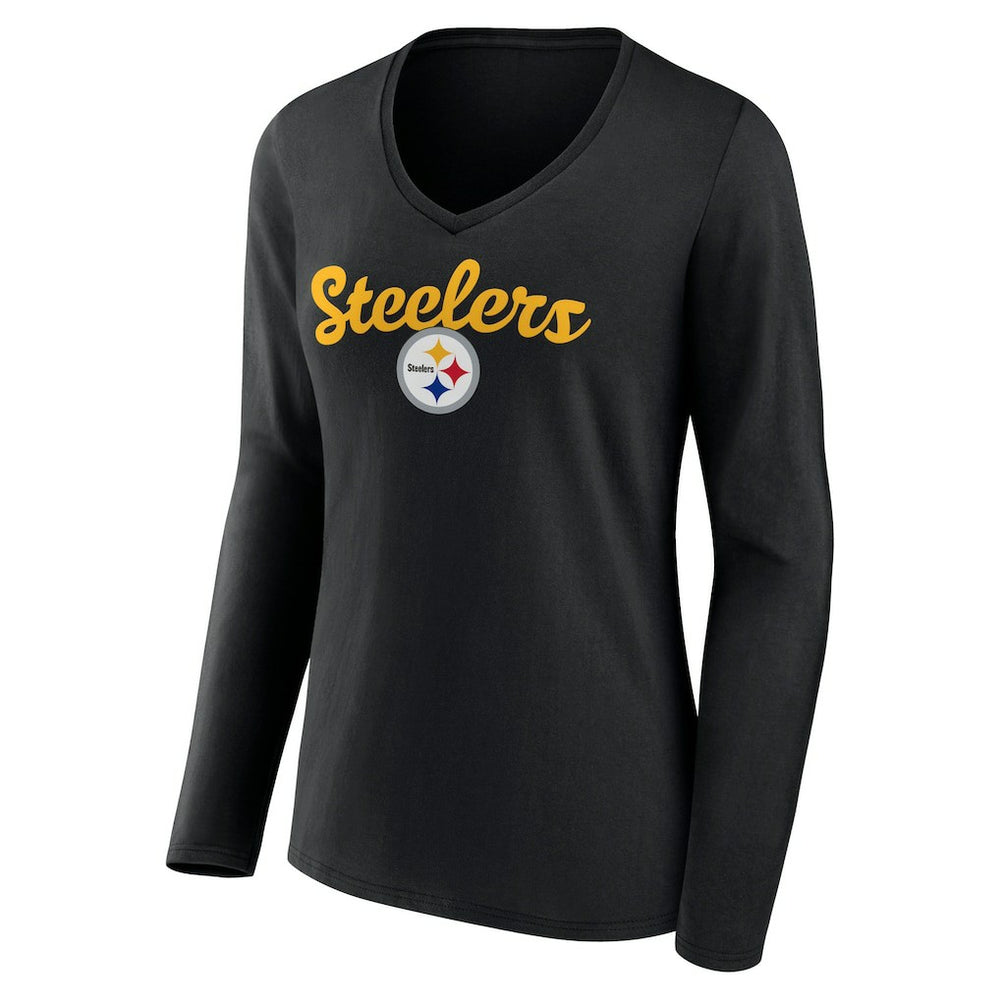 Pittsburgh Steelers Women's Freehand Team Long Sleeve V-Neck T-Shirt | NFL US