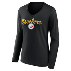 Pittsburgh Steelers Women's Freehand Team Long Sleeve V-Neck T-Shirt | NFL US