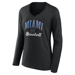 Miami Marlins Women's Victory Script Long Sleeve V-Neck T-Shirt - MLB T-shirts