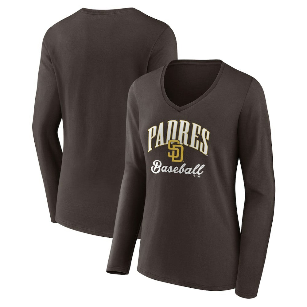 San Diego Padres Women's Victory Script Long Sleeve V-Neck T-Shirt - MLB T-shirts