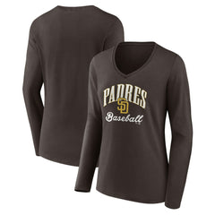San Diego Padres Women's Victory Script Long Sleeve V-Neck T-Shirt - MLB T-shirts