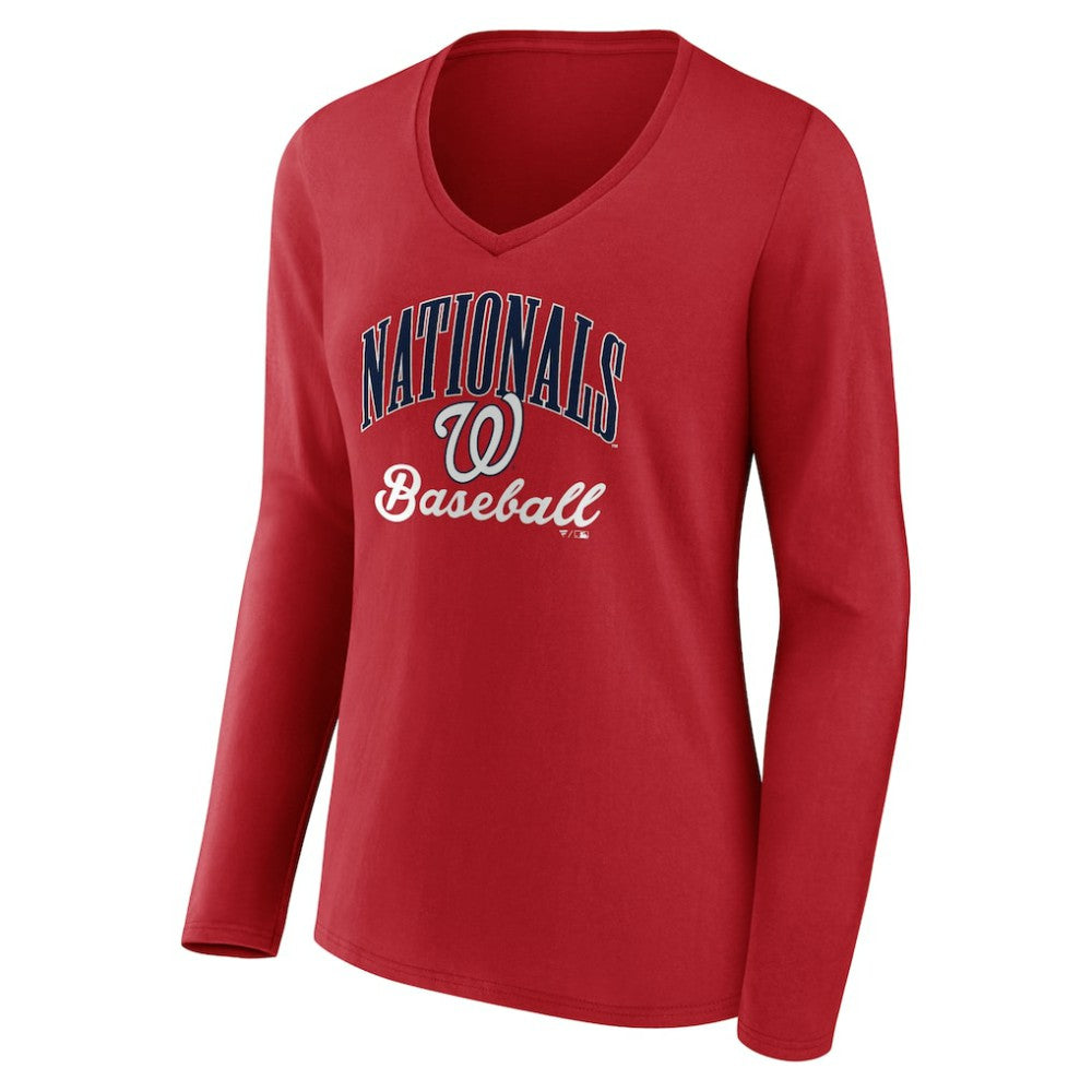 Washington Nationals Women's Victory Script Long Sleeve V-Neck T-Shirt - MLB T-shirts