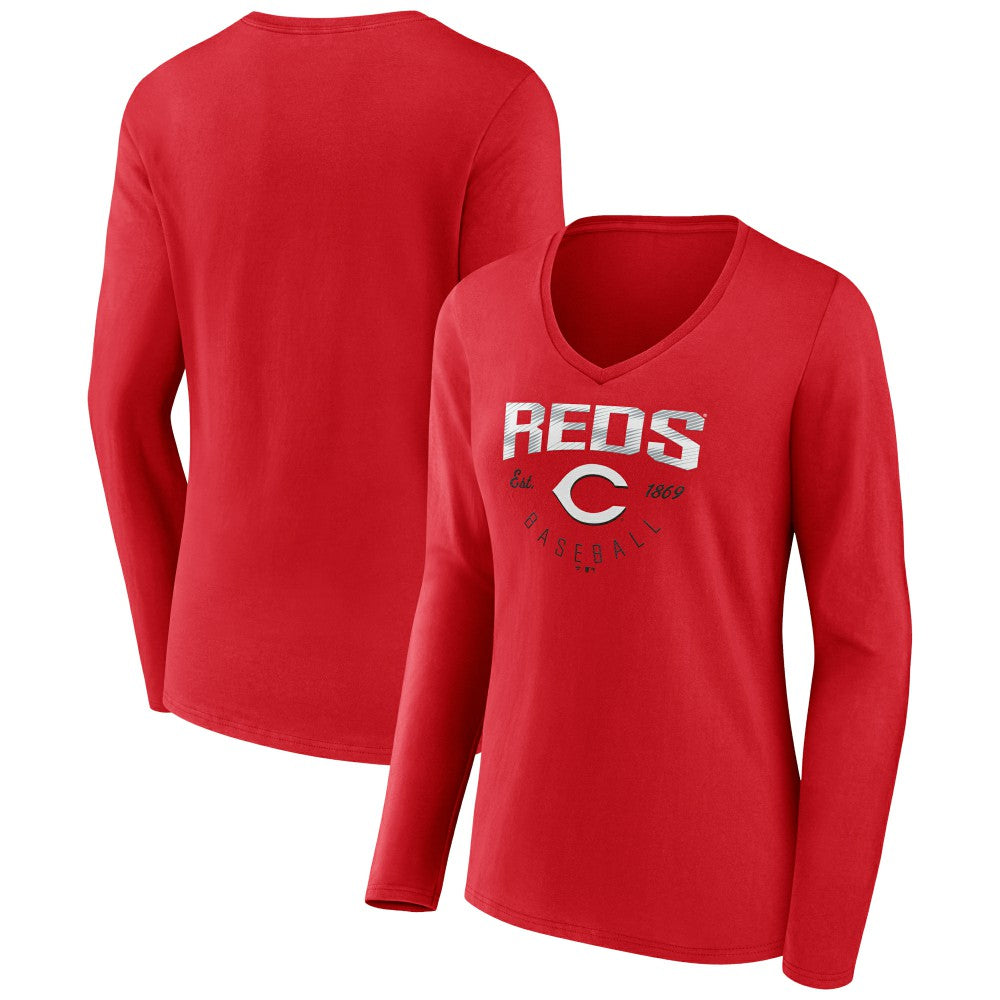 Cincinnati Reds Women's Live For It Long Sleeve Long Sleeve V-Neck T-Shirt - MLB T-shirts