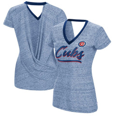 Chicago Cubs Touch Women's Halftime Back Wrap Top V-Neck T-Shirt - MLB T-shirts