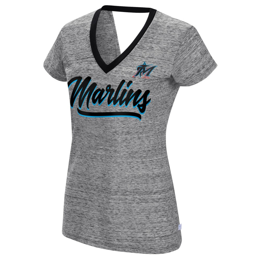 Miami Marlins Touch Women's Halftime Back Wrap Top V-Neck T-Shirt - MLB T-shirts