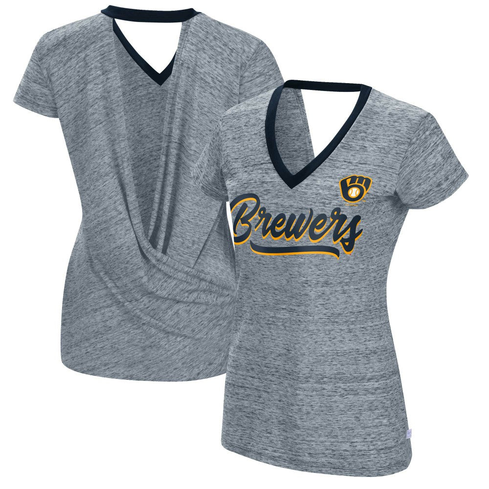 Milwaukee Brewers Touch Women's Halftime Back Wrap Top V-Neck T-Shirt - MLB T-shirts
