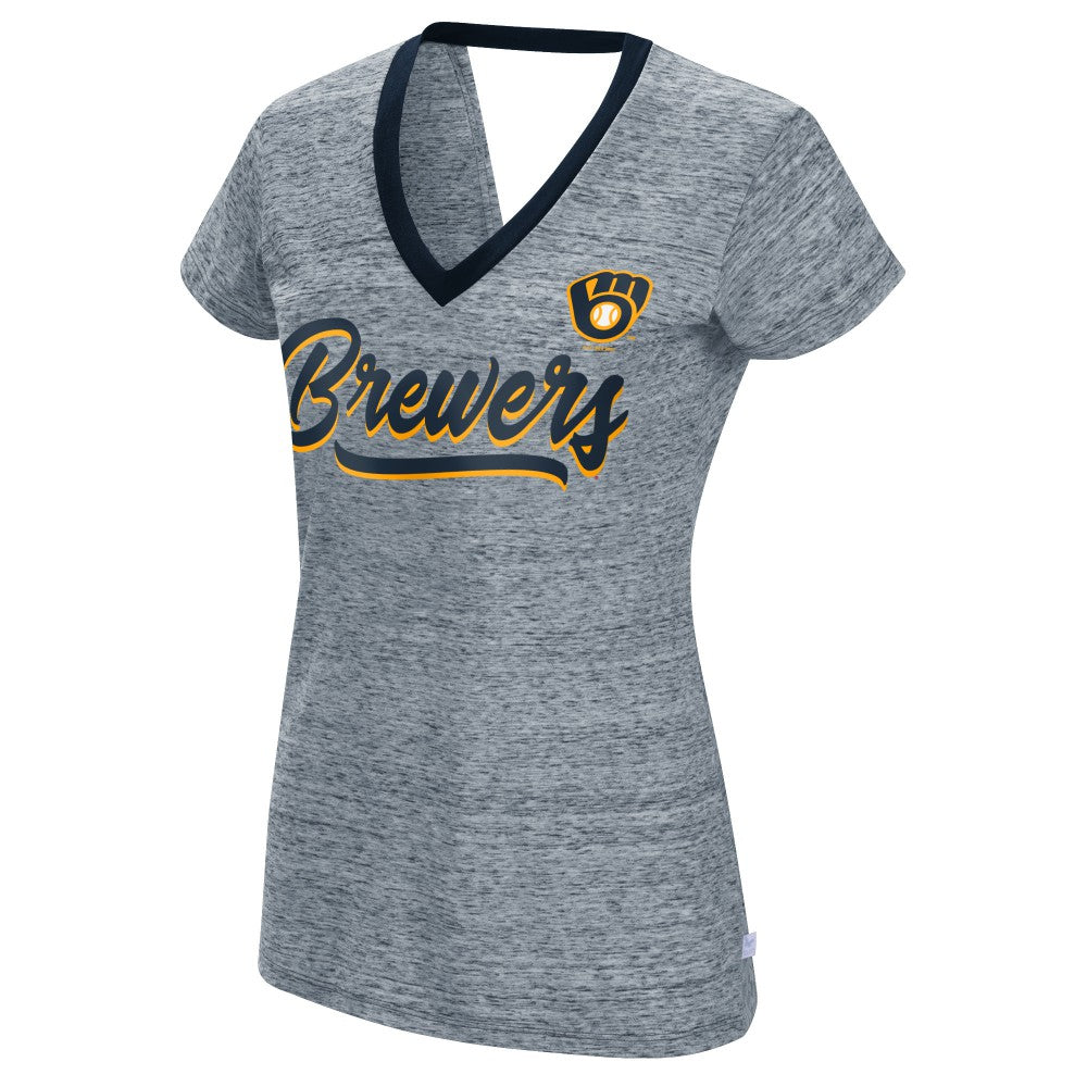 Milwaukee Brewers Touch Women's Halftime Back Wrap Top V-Neck T-Shirt - MLB T-shirts