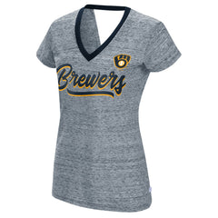Milwaukee Brewers Touch Women's Halftime Back Wrap Top V-Neck T-Shirt - MLB T-shirts