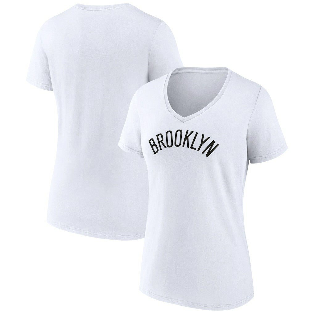 White Brooklyn Nets Women's Wordmark V-Neck T-Shirt | NBA