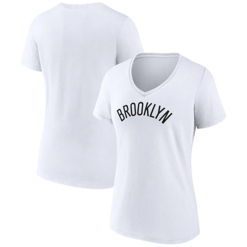 White Brooklyn Nets Women's Wordmark V-Neck T-Shirt | NBA
