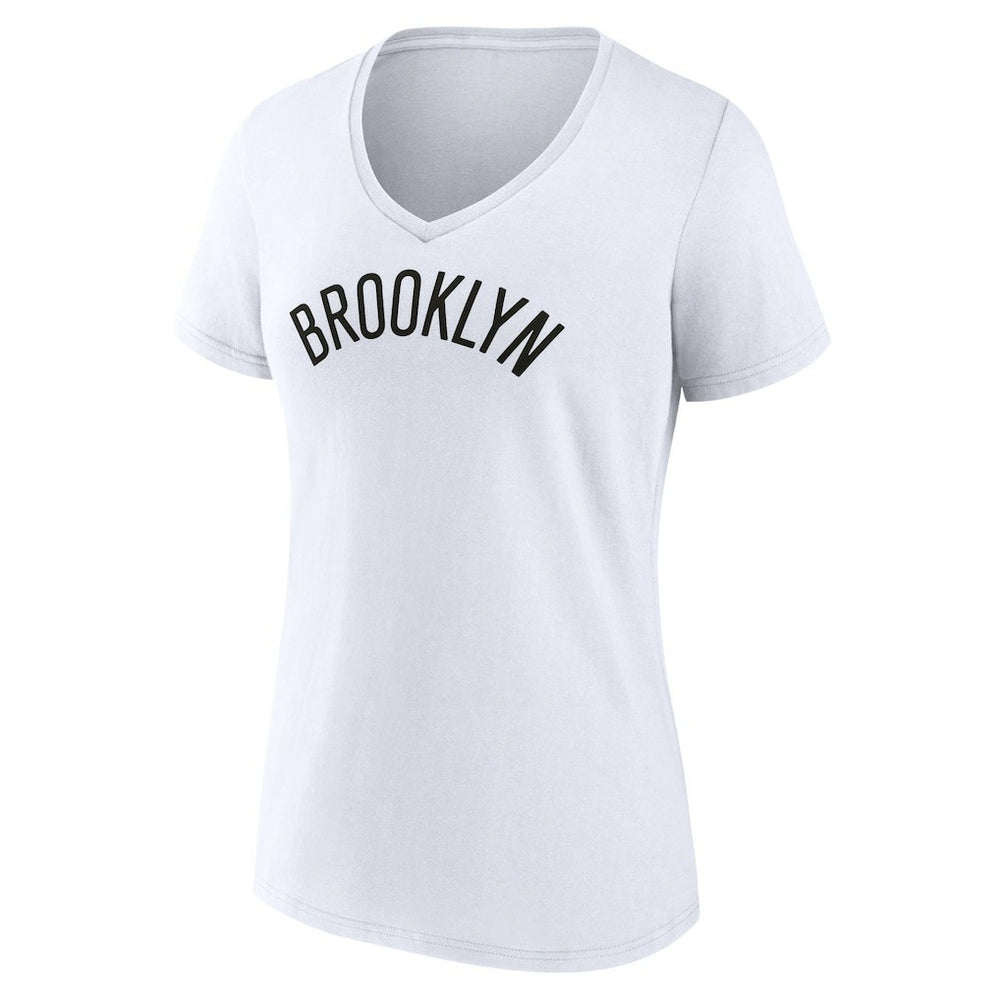 White Brooklyn Nets Women's Wordmark V-Neck T-Shirt | NBA