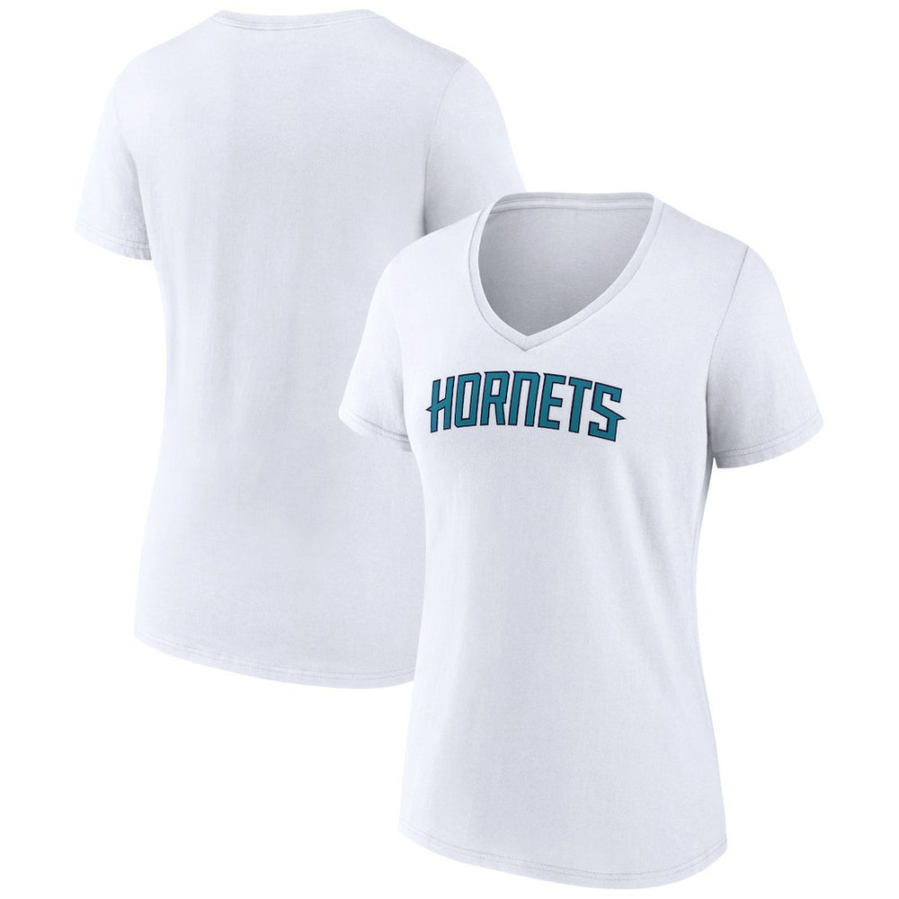 White Charlotte Hornets Women's Wordmark V-Neck T-Shirt | NBA