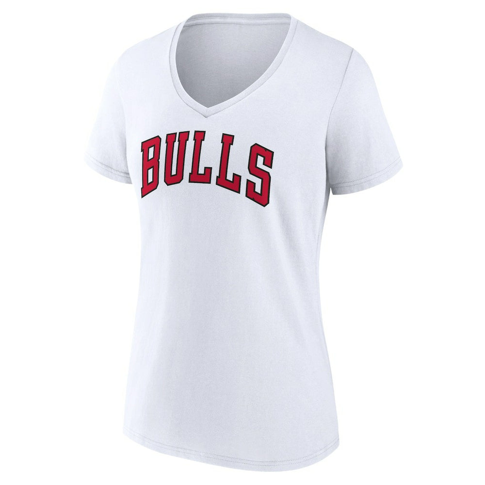 White Chicago Bulls Women's Wordmark V-Neck T-Shirt sale | NBA