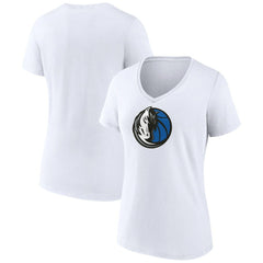 White Dallas Mavericks Women's Logo V-Neck T-Shirt sale | NBA
