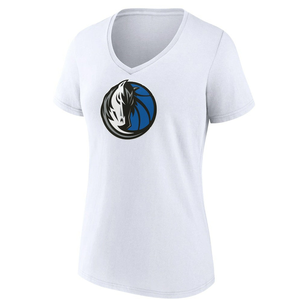White Dallas Mavericks Women's Logo V-Neck T-Shirt sale | NBA