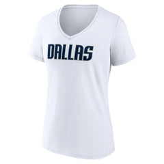 White Dallas Mavericks Women's Wordmark V-Neck T-Shirt sale | NBA