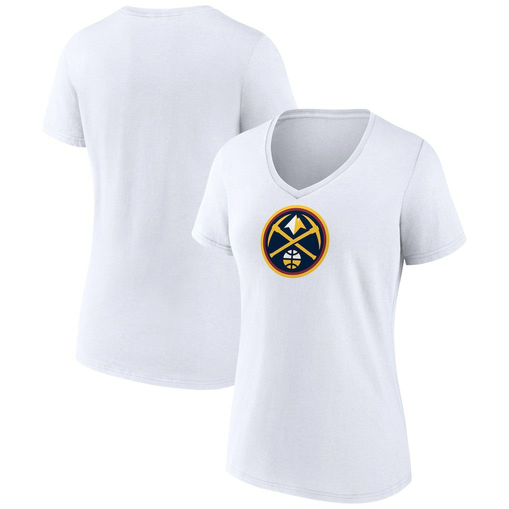 White Denver Nuggets Women's Logo V-Neck T-Shirt sale | NBA