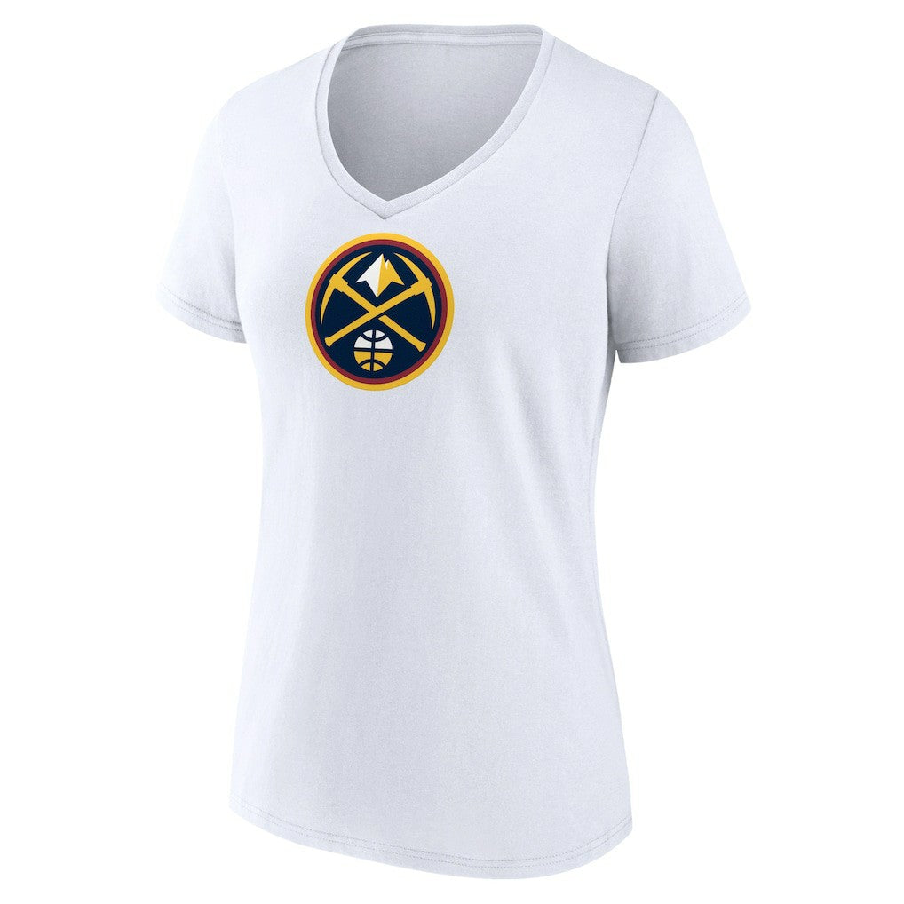 White Denver Nuggets Women's Logo V-Neck T-Shirt sale | NBA