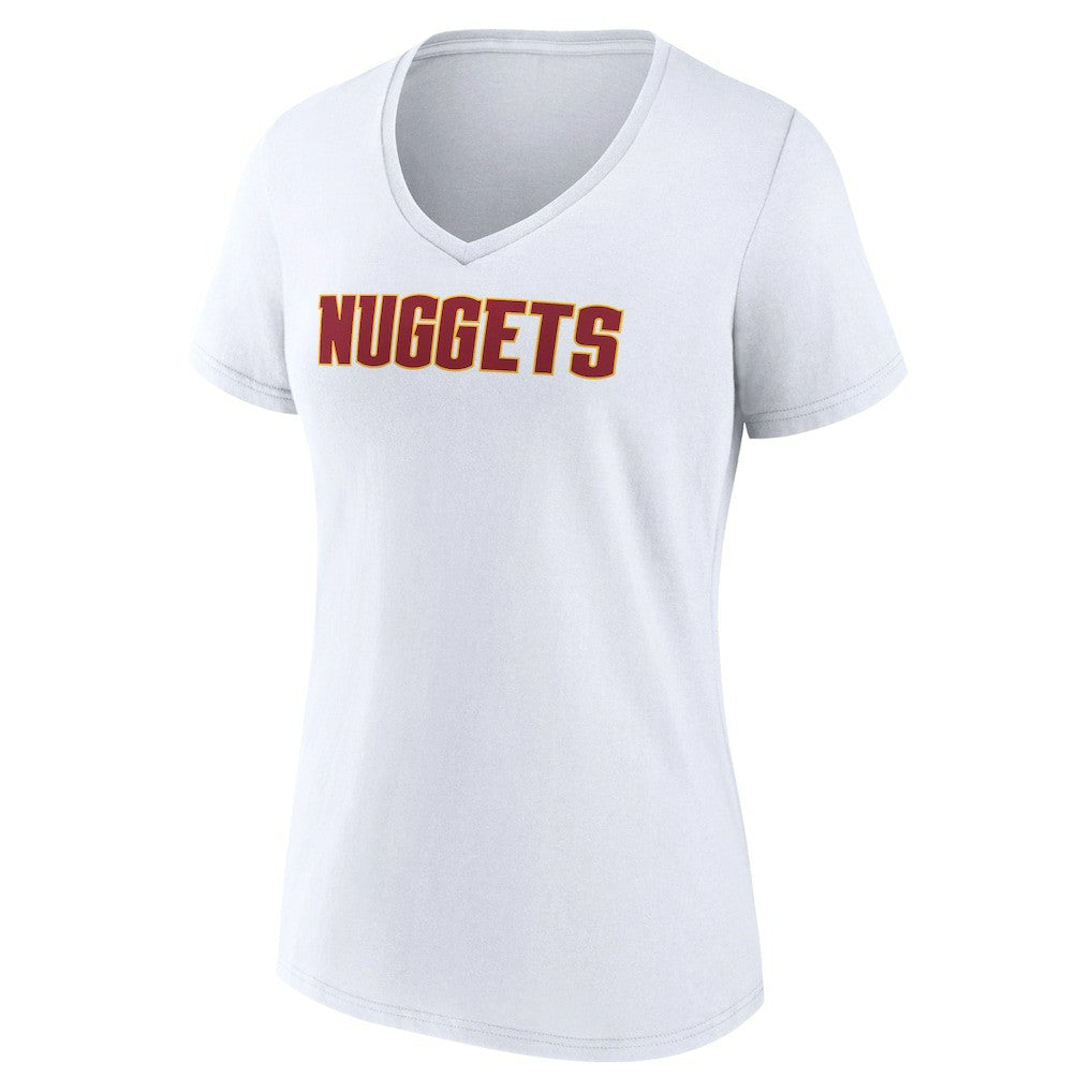 White Denver Nuggets Women's Wordmark V-Neck T-Shirt sale | NBA