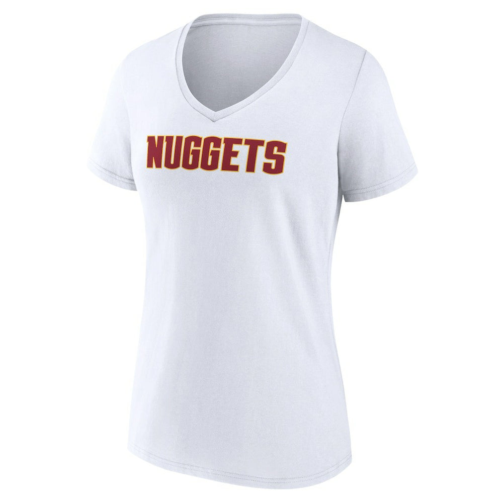 White Denver Nuggets Women's Wordmark V-Neck T-Shirt sale | NBA