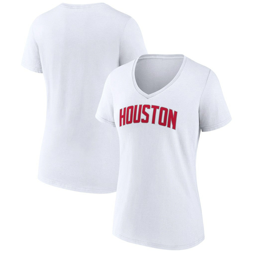 White Houston Rockets Women's Wordmark V-Neck T-Shirt | NBA