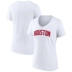 White Houston Rockets Women's Wordmark V-Neck T-Shirt | NBA