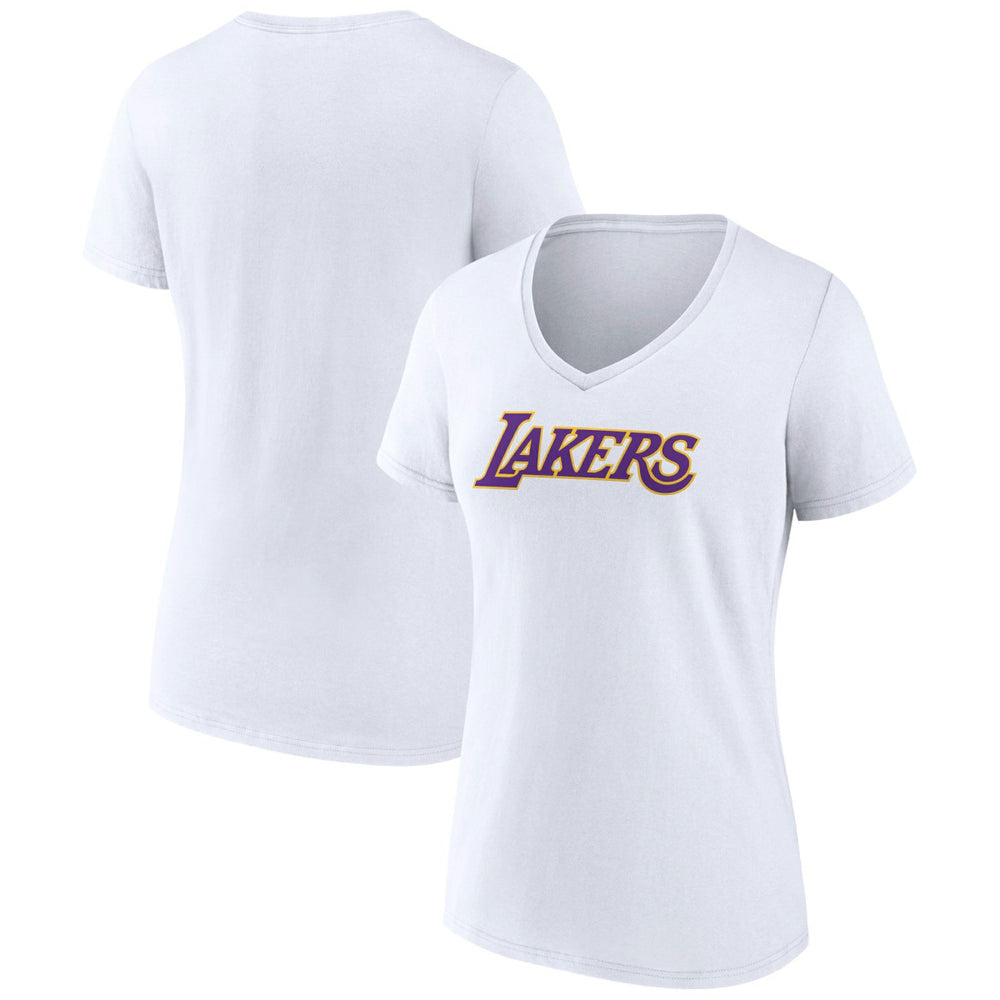 White Los Angeles Lakers Women's Wordmark V-Neck T-Shirt | NBA