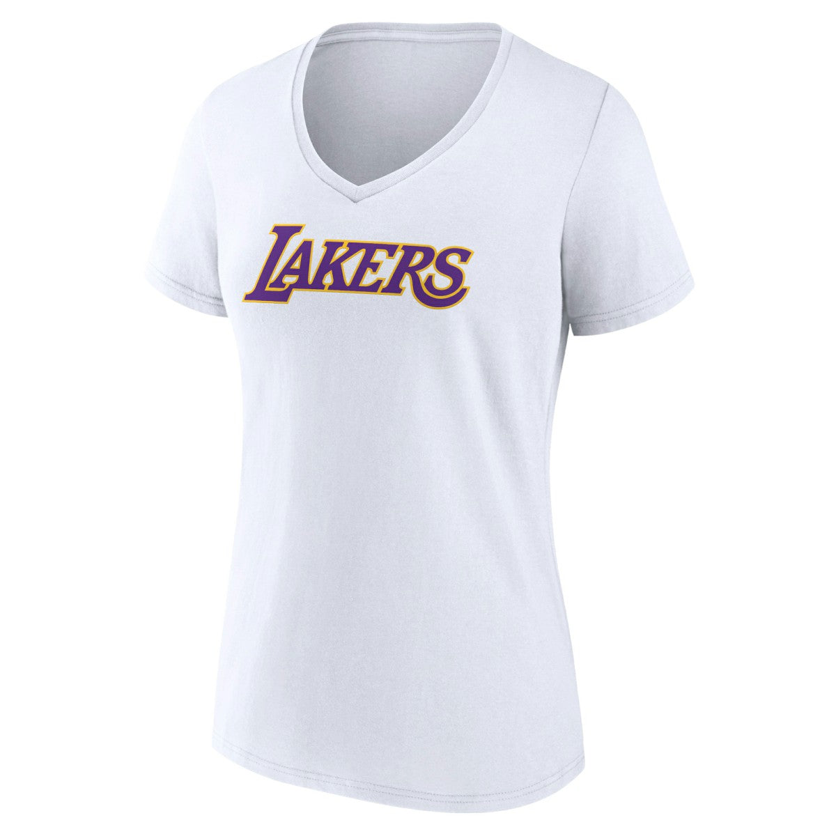 White Los Angeles Lakers Women's Wordmark V-Neck T-Shirt | NBA