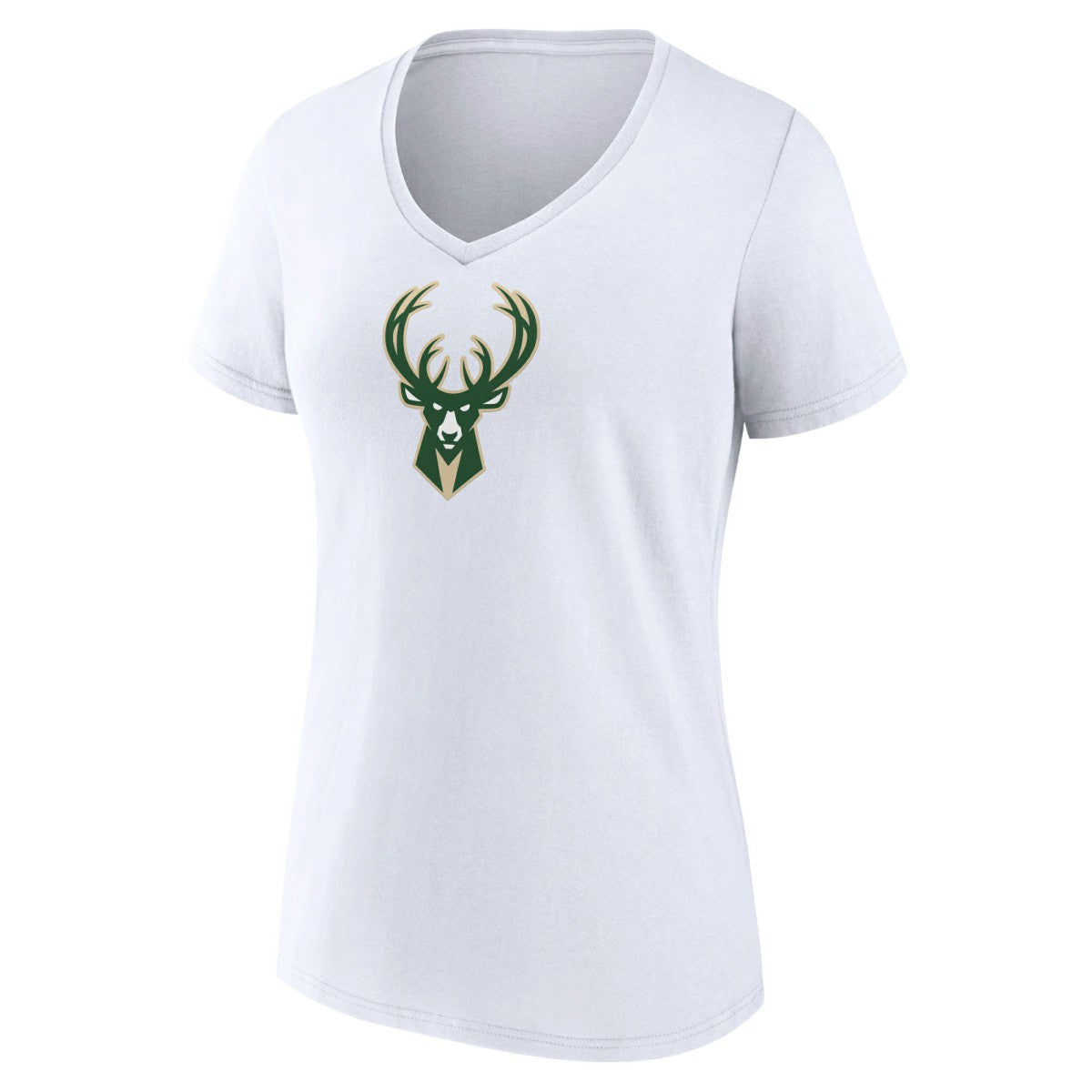 White Milwaukee Bucks Women's Logo V-Neck T-Shirt | NBA