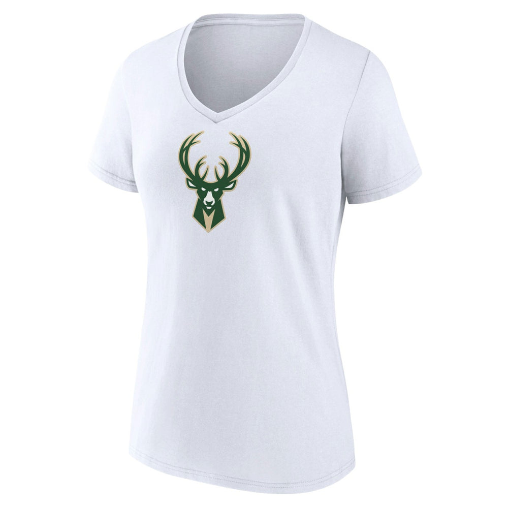 White Milwaukee Bucks Women's Logo V-Neck T-Shirt | NBA