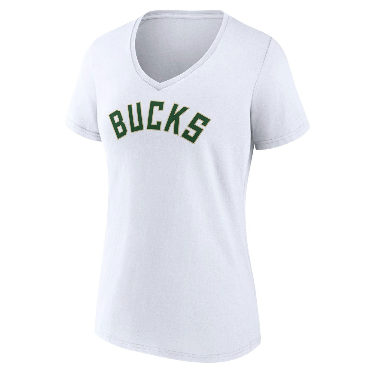 White Milwaukee Bucks Women's Wordmark V-Neck T-Shirt | NBA